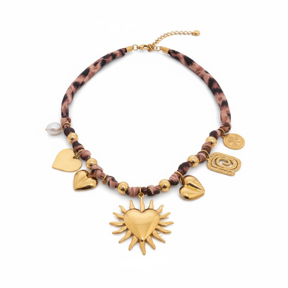 Κολιέ  με μενταγιόν ήλιος και φυλαχτά