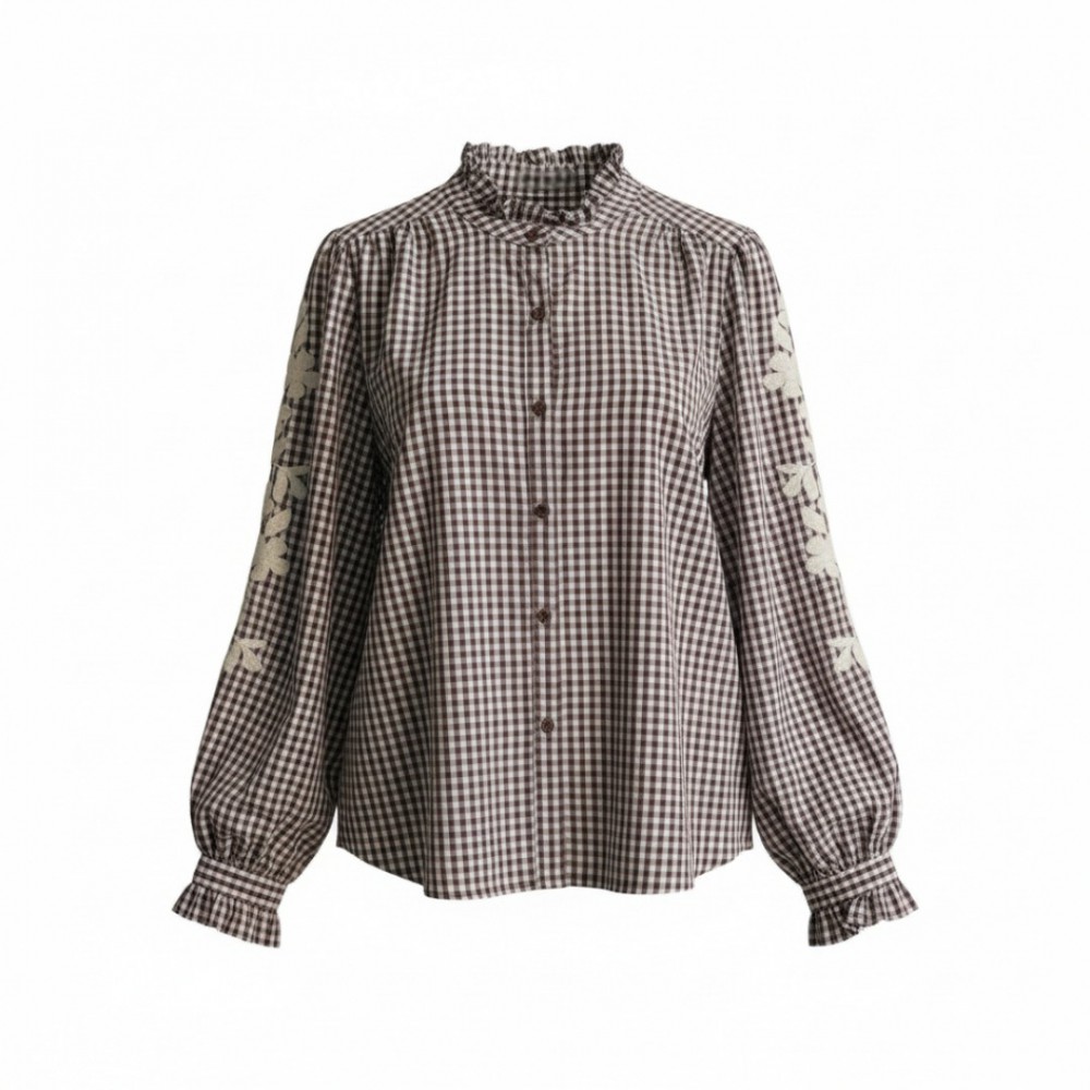 Πουκάμισο  καρό με κέντημα στα μανίκια