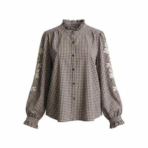 Πουκάμισο  καρό με κέντημα στα μανίκια