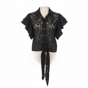 πουκάμισο δαντελλένιο με βολάν μανίκια και δέσιμο εμπρός Limited Collection  