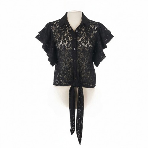 πουκάμισο δαντελλένιο με βολάν μανίκια και δέσιμο εμπρός