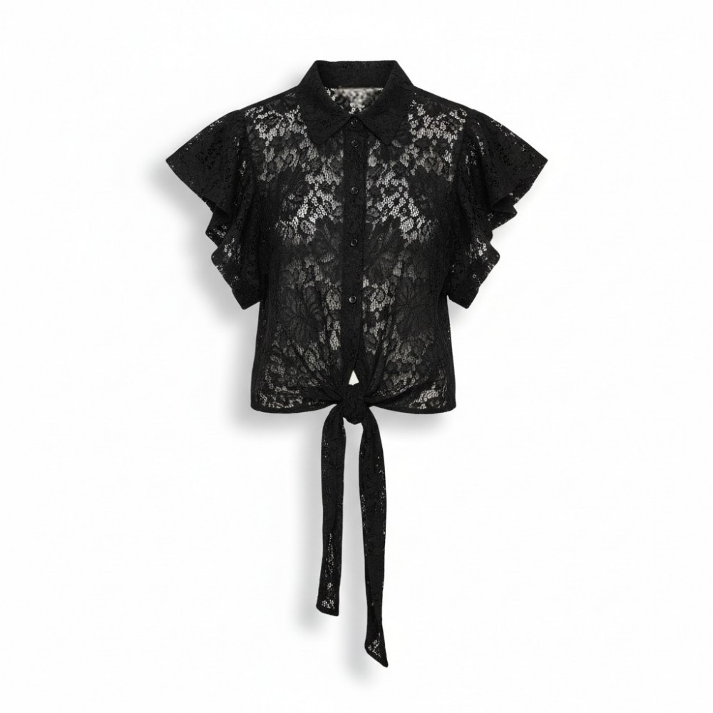 πουκάμισο δαντελλένιο με βολάν μανίκια και δέσιμο εμπρός Limited Collection  