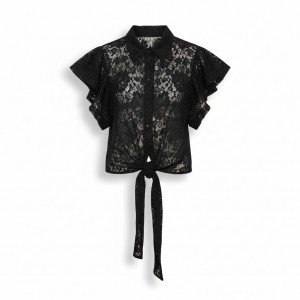 πουκάμισο δαντελλένιο με βολάν μανίκια και δέσιμο εμπρός Limited Collection  