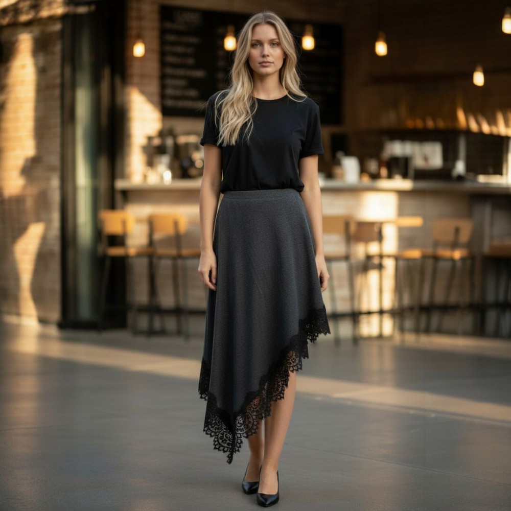 Φούστα ασύμμετρη με δαντέλα