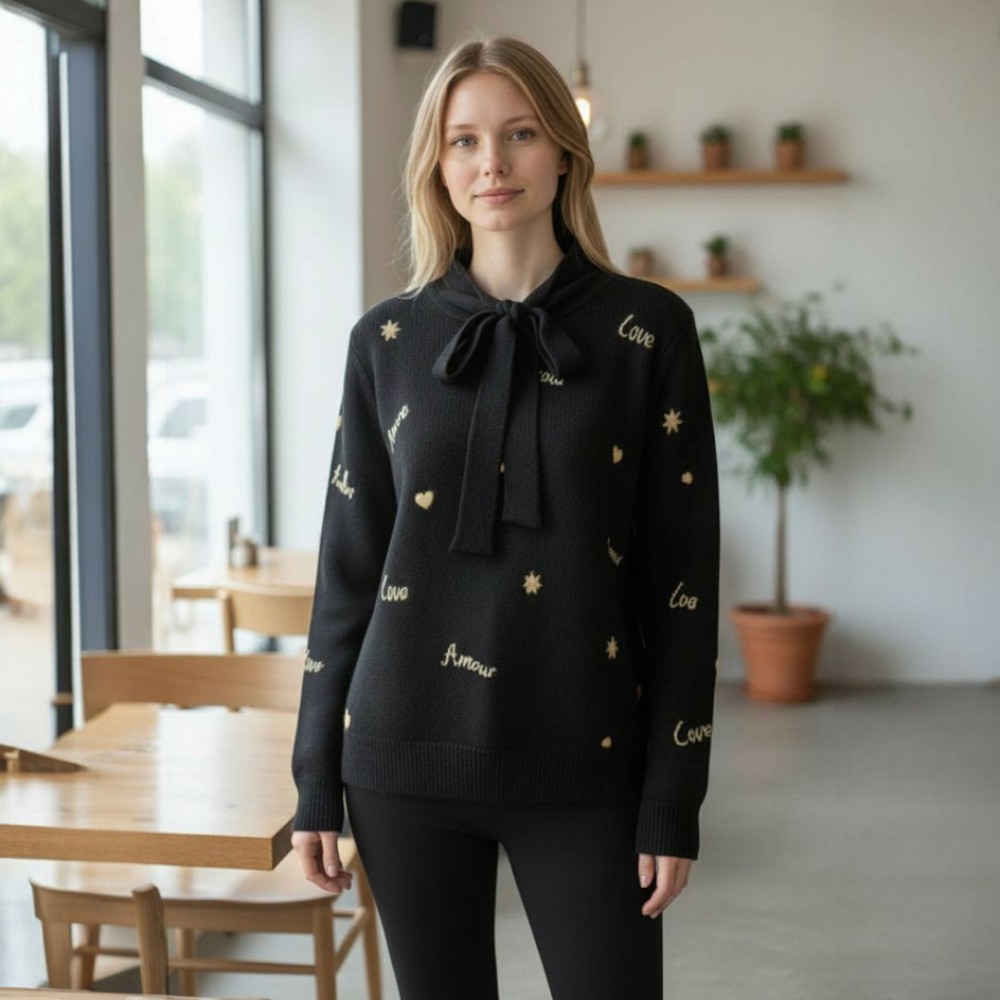 Μπλούζα πλεχτή  με χρυσό κέντημα