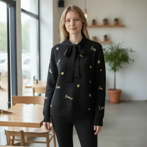 Μπλούζα πλεχτή  με χρυσό κέντημα