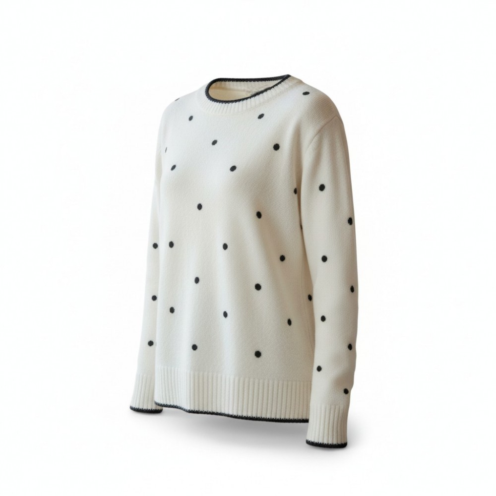 Μπλούζα πλεχτή  με  κέντημα μαύρο πουά