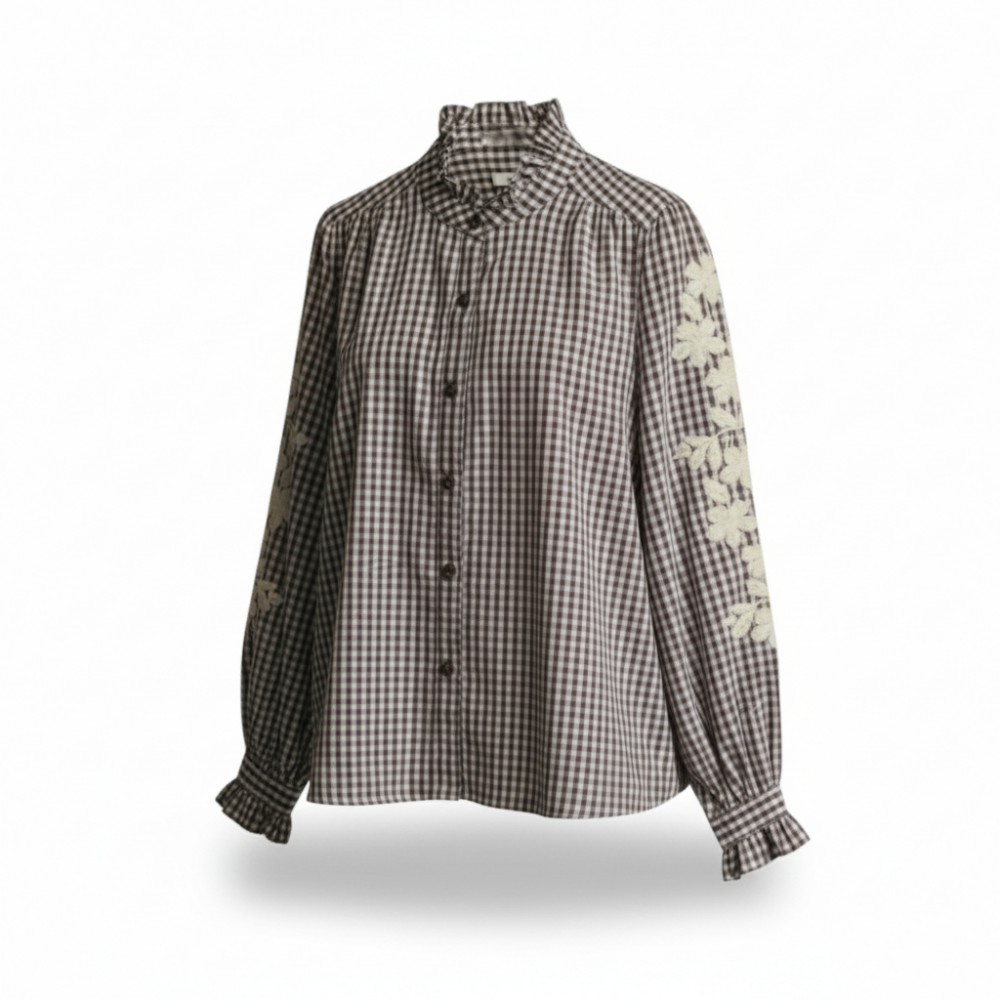 Πουκάμισο  καρό με κέντημα στα μανίκια